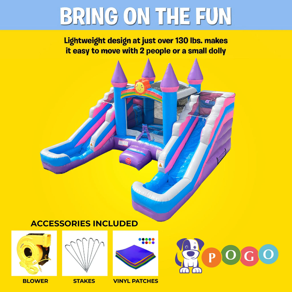 Pink Tropical Rainbow Double Water Slide Bounce House Combo U986919