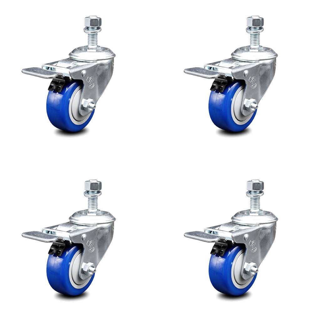 Blue Poly Swivel Caster Set 4 with 3x22 Wheel 12MM Stem N650