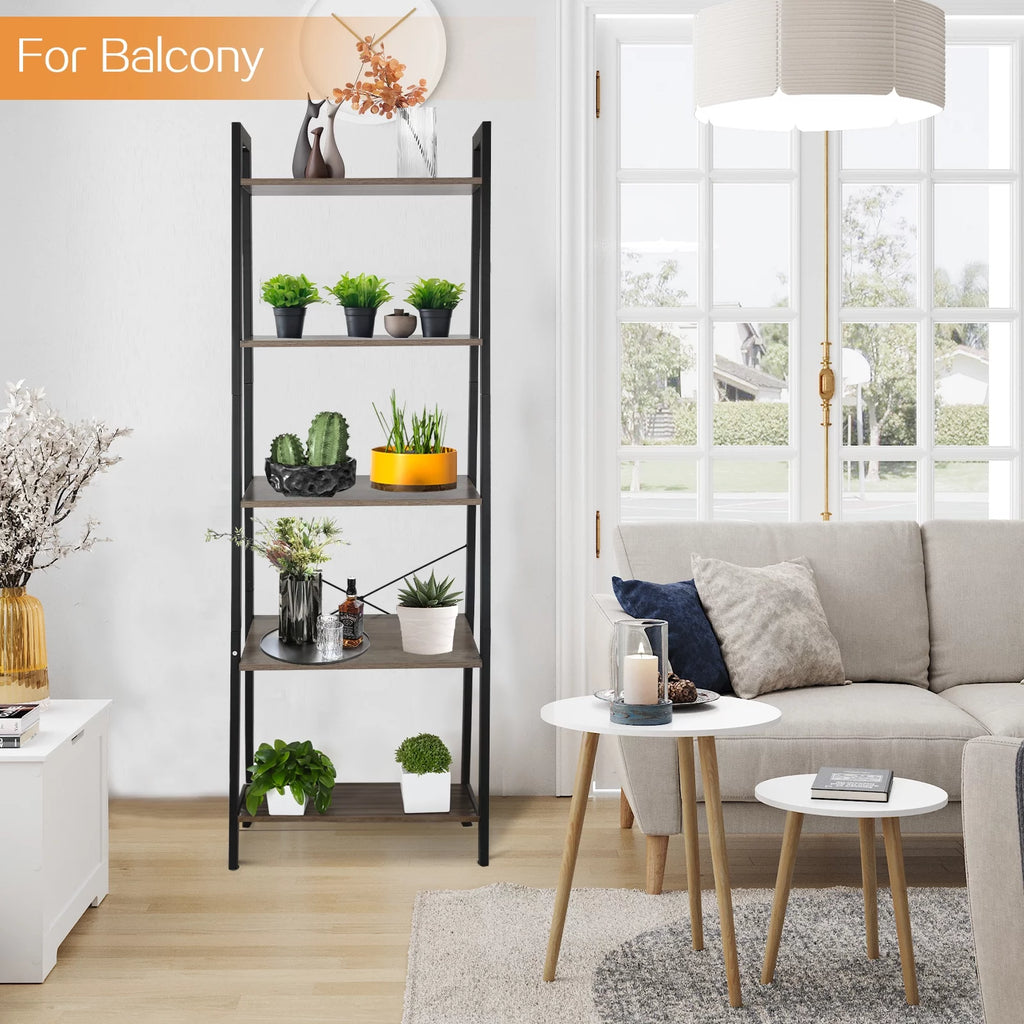 5 Tier Ladder Shelf Bookshelf with Metal Frame Y199798