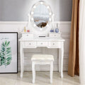 White Vanity Table Set with 5 Drawers and Cushioned Stool C81622