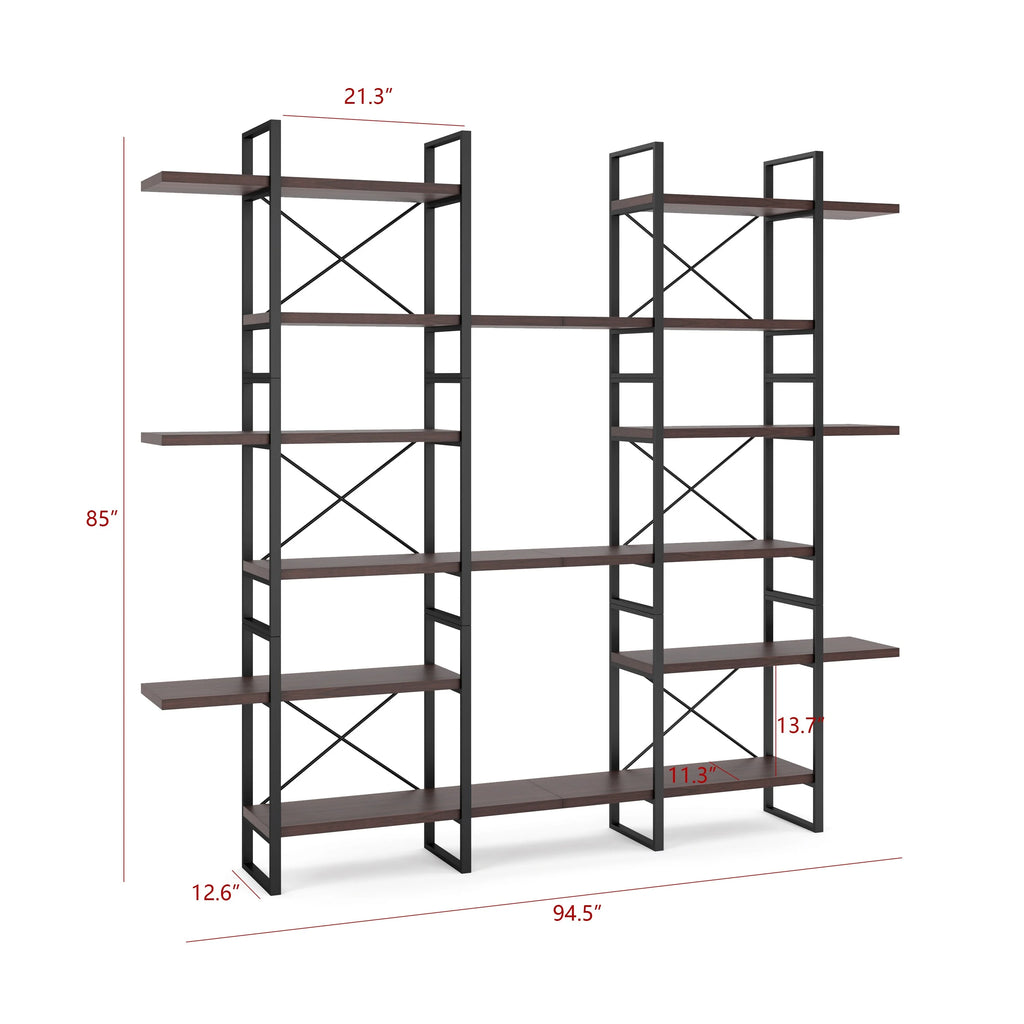 Dark Walnut 6-Tiers Industrial Bookcase L427