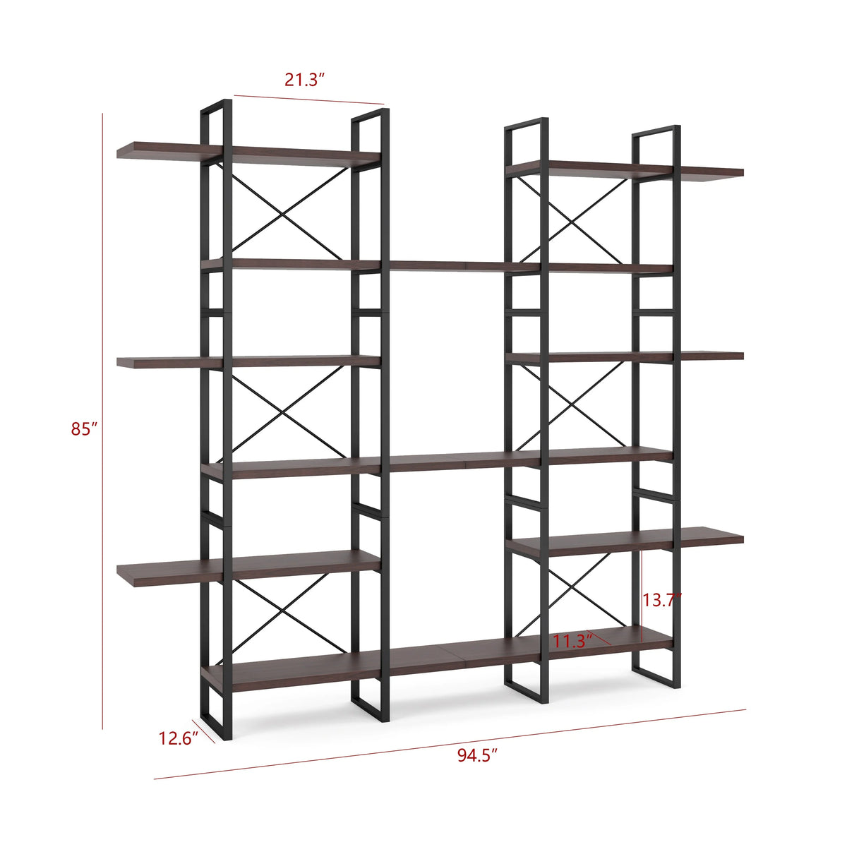 Dark Walnut 6-Tiers Industrial Bookcase L427