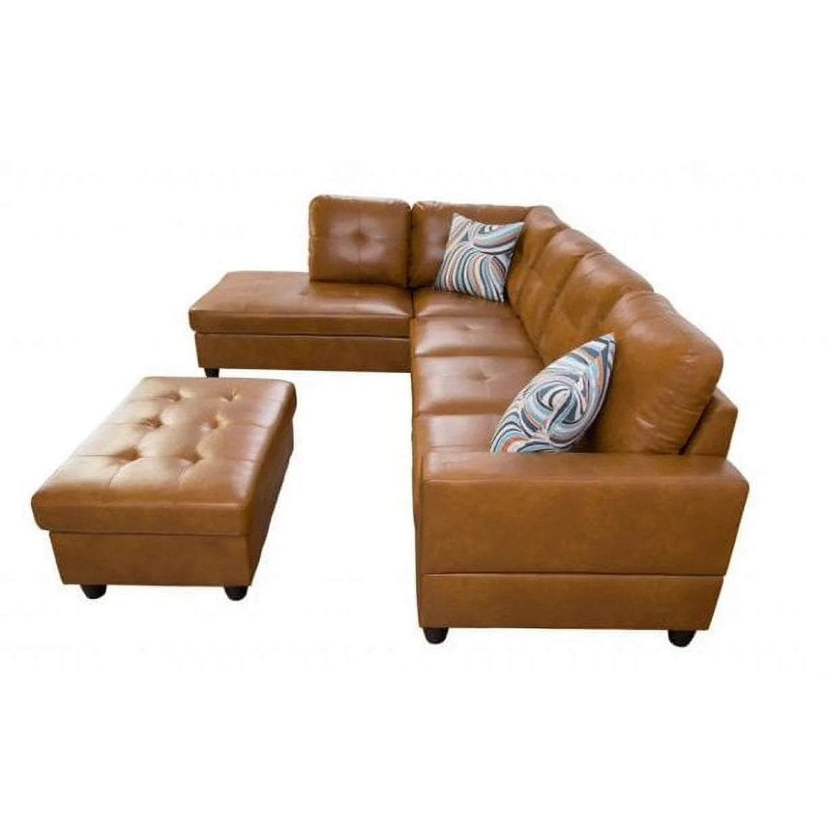 103.50" Wide Ginger Faux Leather Sectional with Ottoman Left Hand Facing C48188