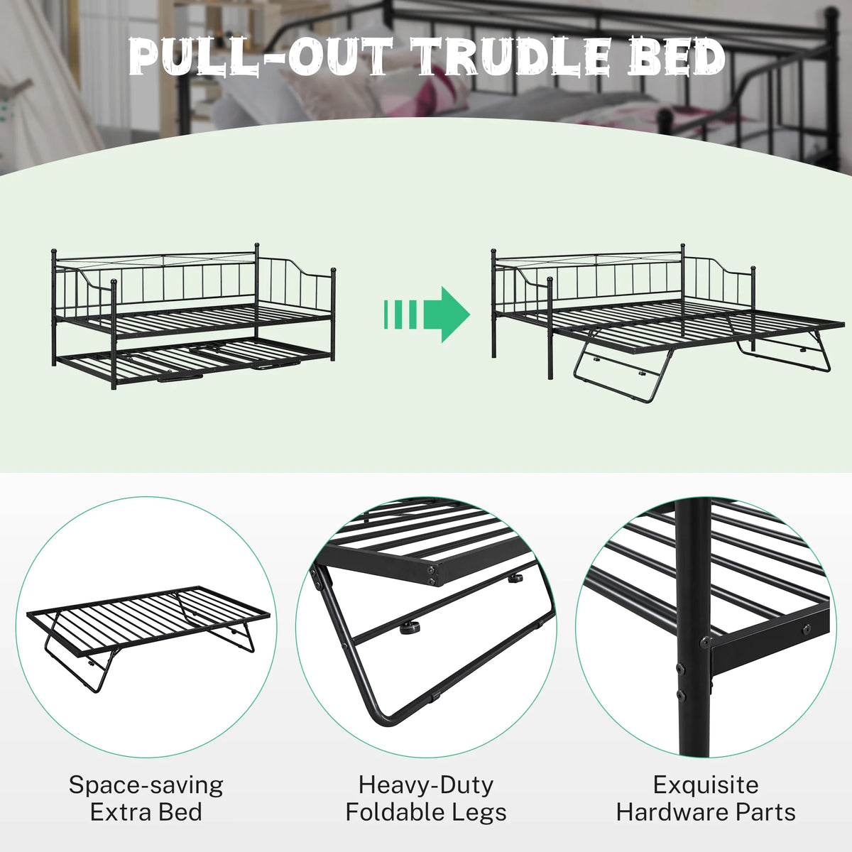 Black Twin Size Metal Daybed with Trundle G50990