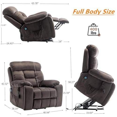 Extra Wide Power Recliner Lift Chair with Heat and Massage (Brown) C374106
