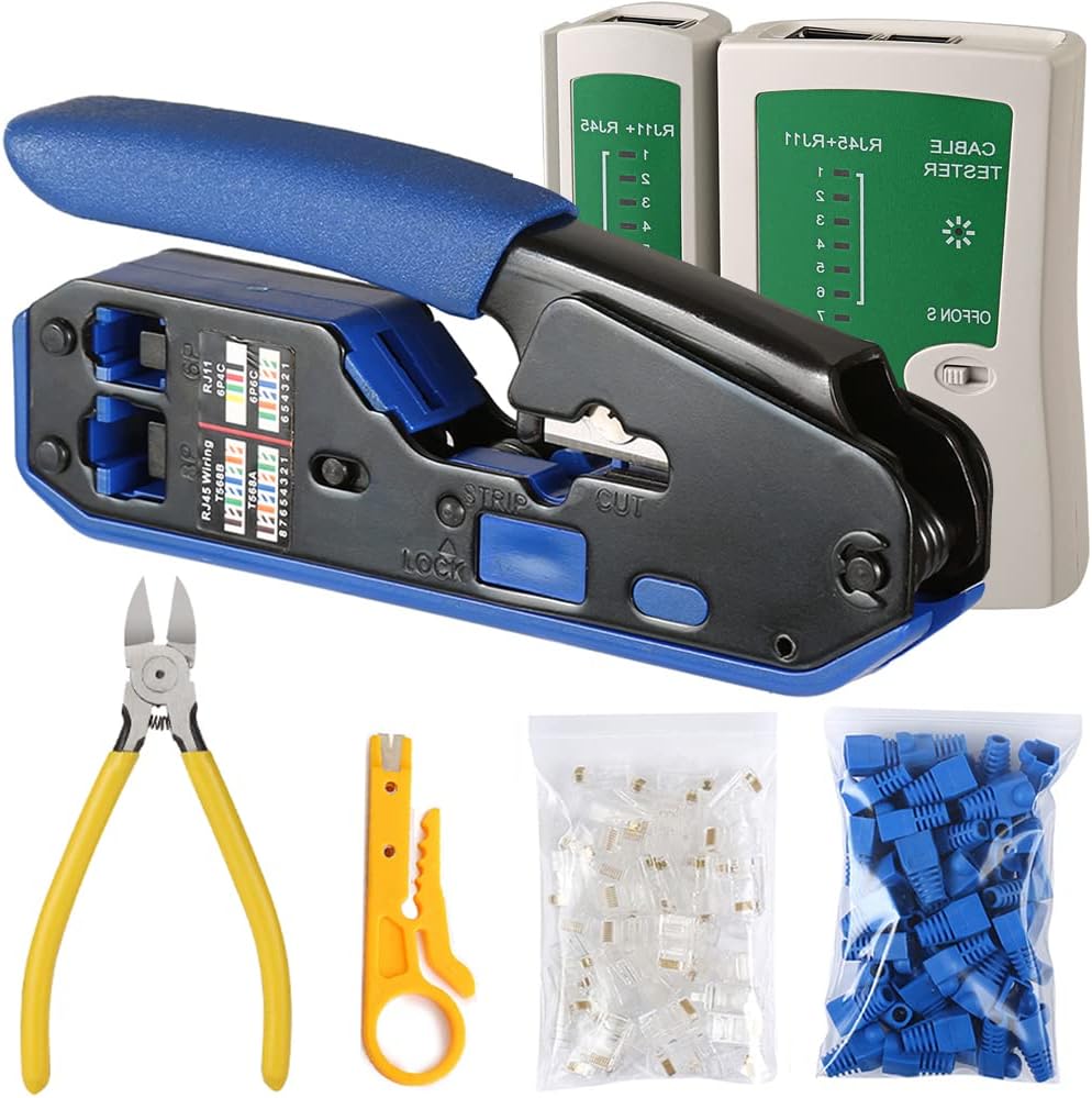 RJ45 Crimp Tool Kit with 50PCS CAT5e CAT6 Connectors F9211
