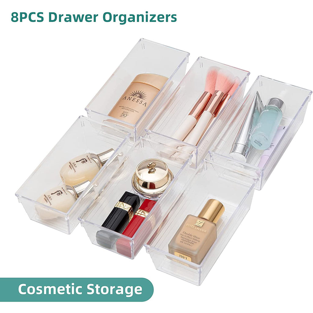 Set of 8 Clear Plastic Drawer Organizer Tray X55629