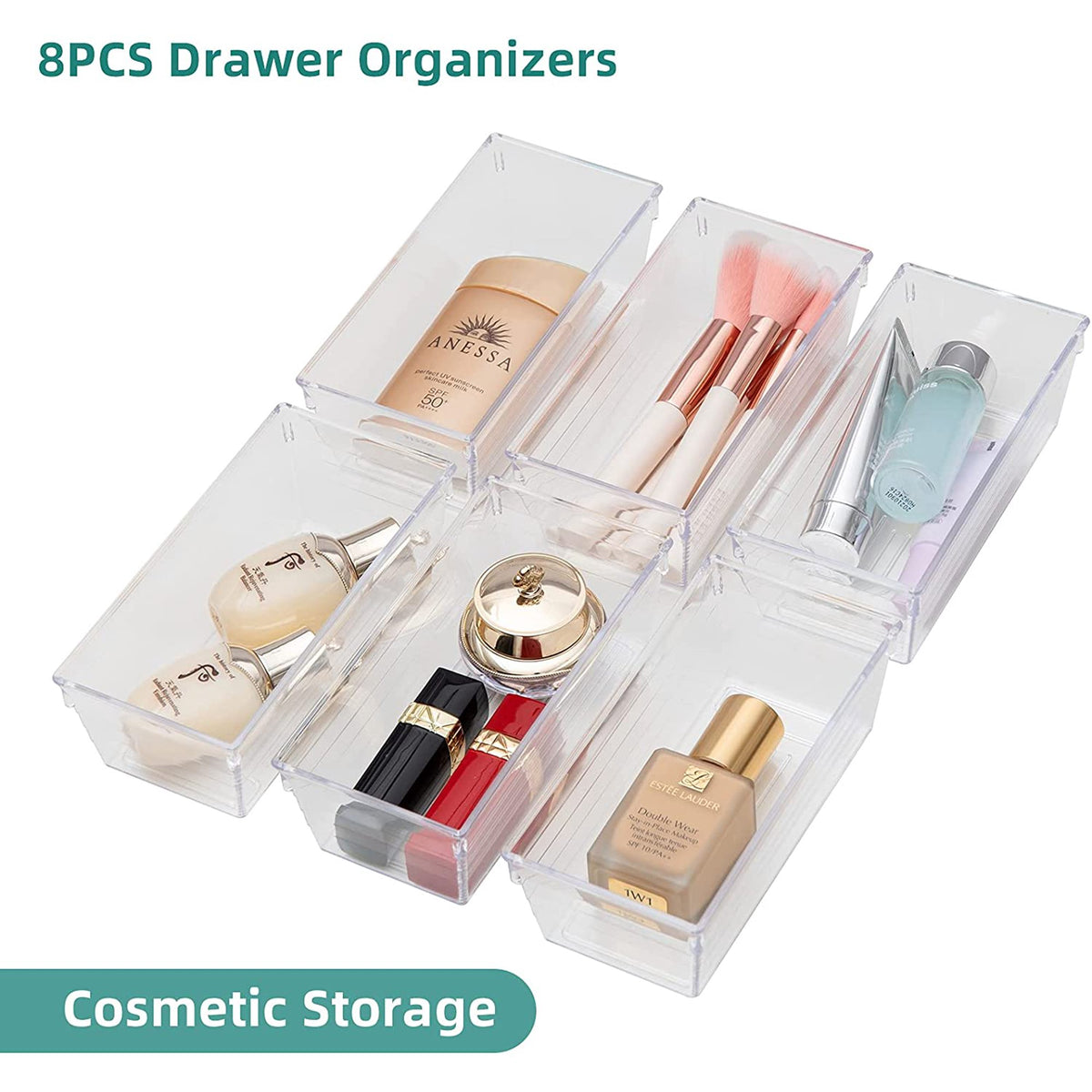 Set of 8 Clear Plastic Drawer Organizer Tray X55629