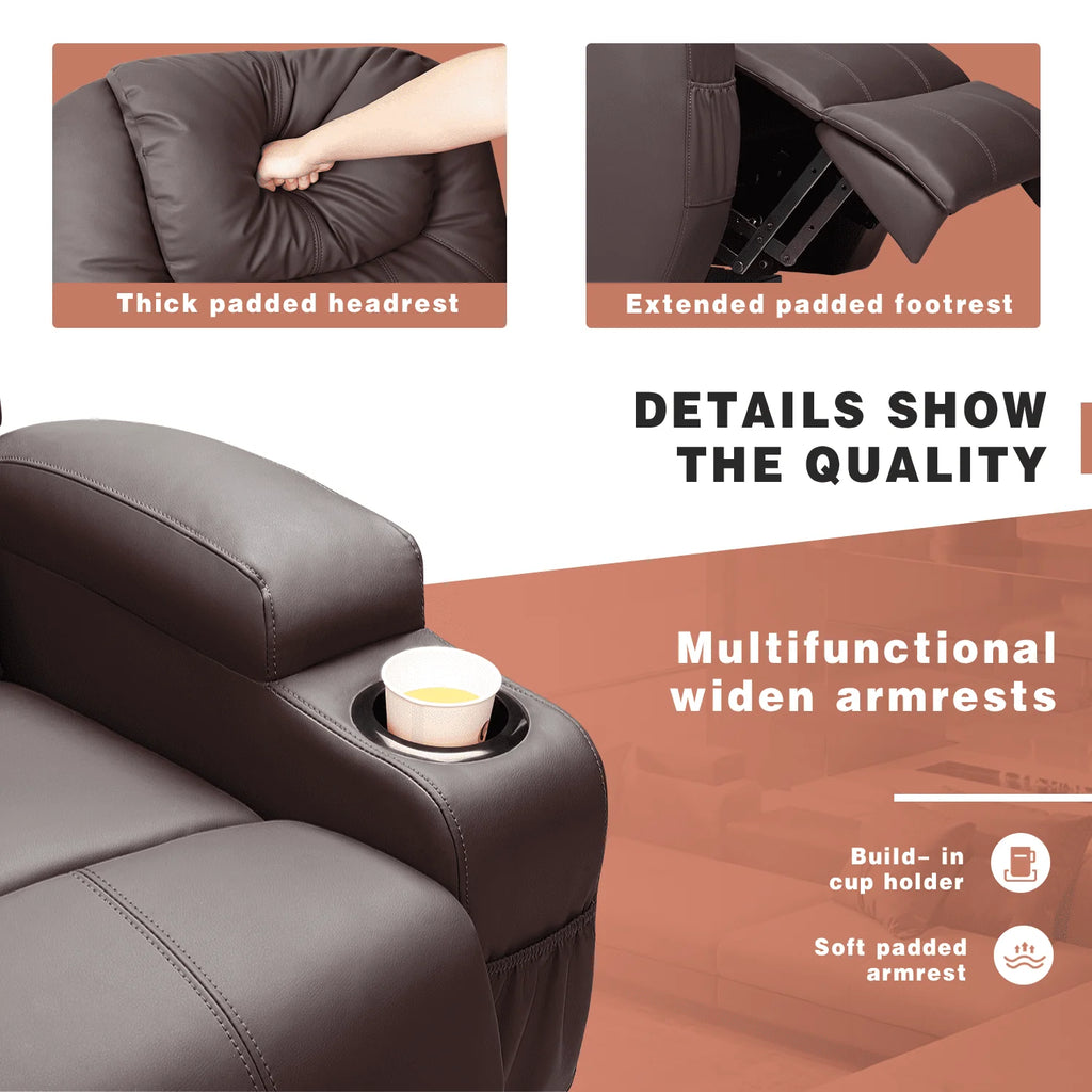 Brown Faux Leather Power Lift Recliner with Massage and Heat G858711