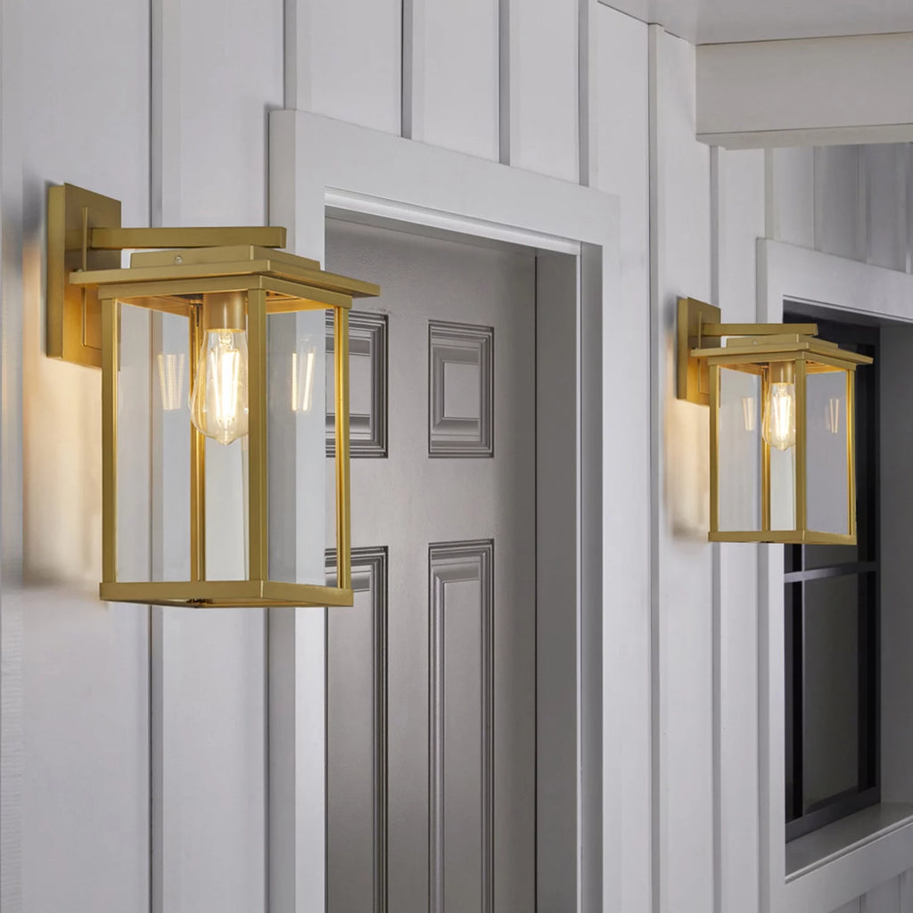 15" Brass Finish Clear Glass Outdoor Wall Light Y151845
