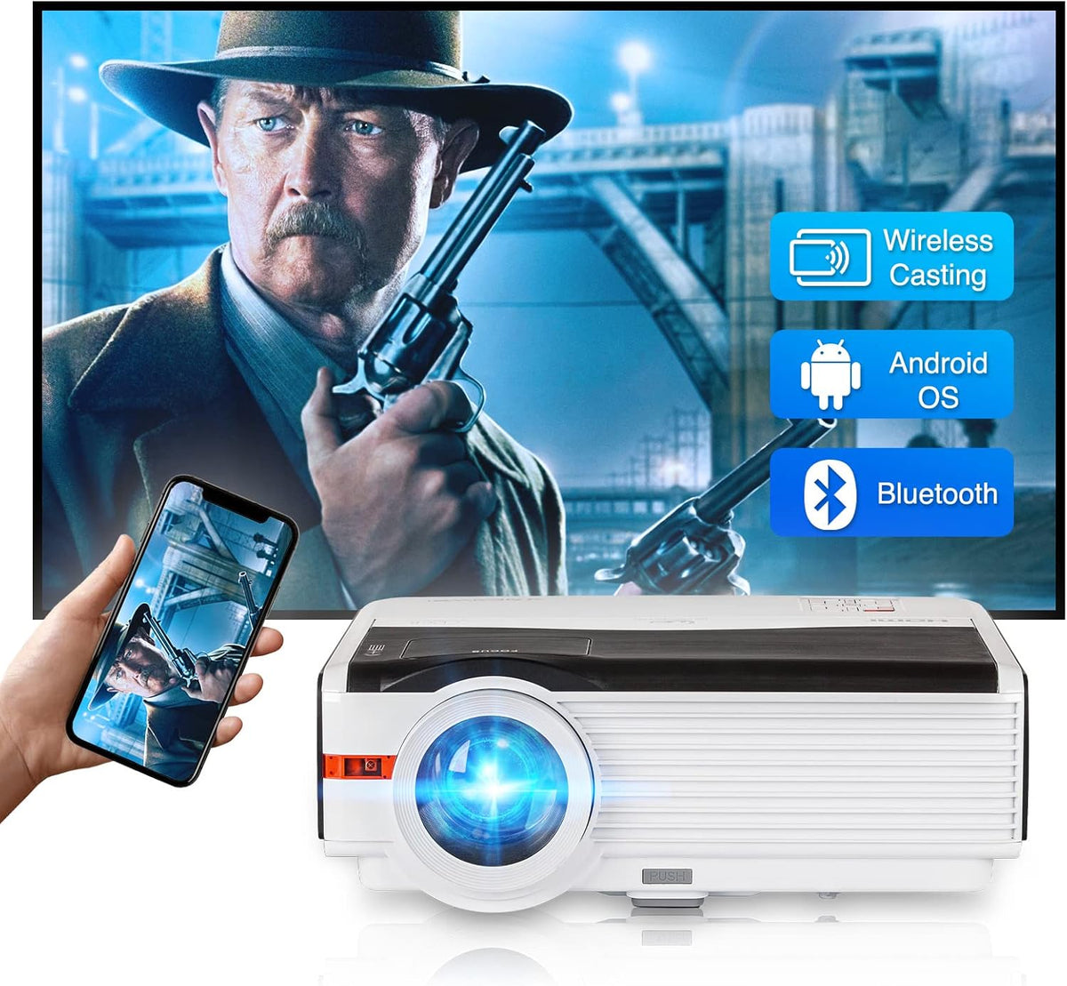 8000 Lumen FHD 1080P Smart Projector with WiFi, Bluetooth, Built-in OS Y10593