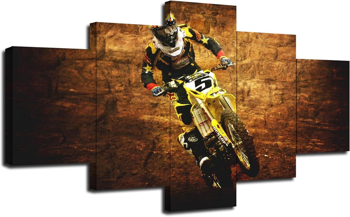 5 Panel Framed Canvas Print Wall Art Motocross Racing Dirt Bike Picture Poster Painting 60''Wx32''H K772433