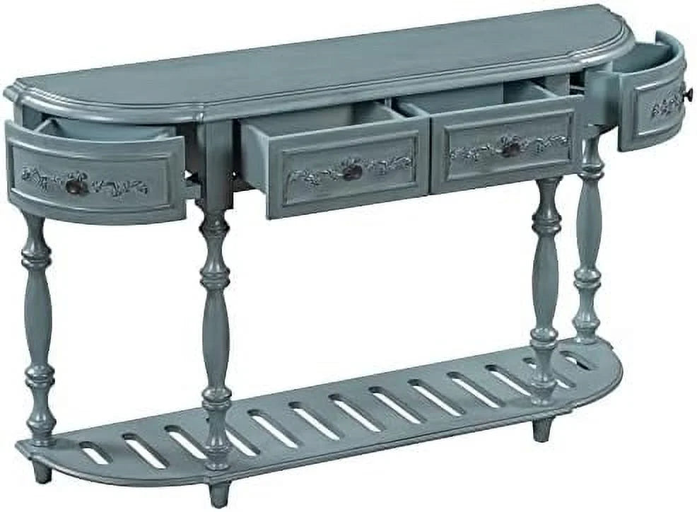 Curved Console Table with 4 Drawers Solid Wood Frame Black U9151