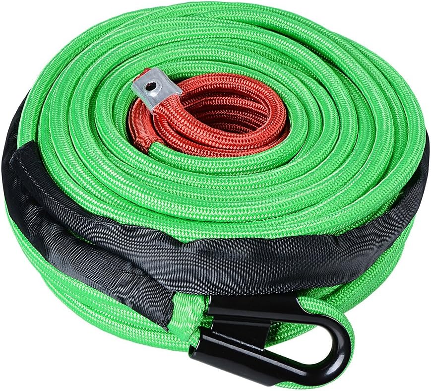 Green Winch Rope Synthetic UHMWPE 22,000 lb 95' x 3/8 inch with Sleeve Protector B284