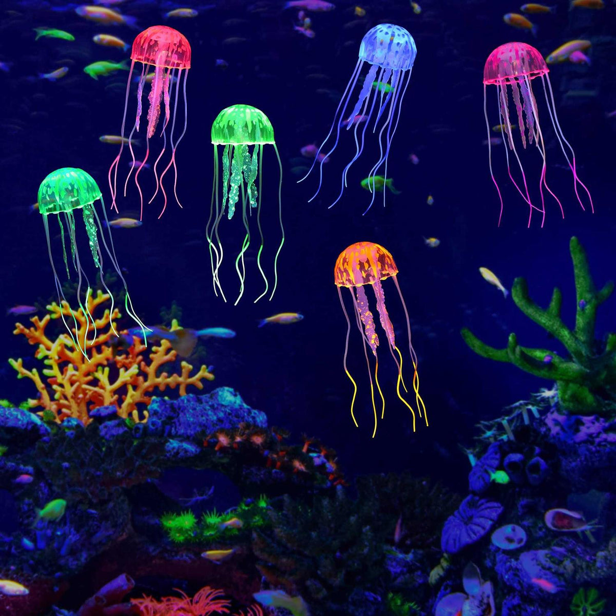 6 Pack Glow Jellyfish Aquarium Decorations G615