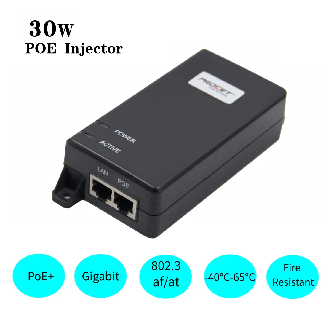 30W PoE+ Injector Adapter, 10/100/1000Mbps Shielded RJ-45 D919177