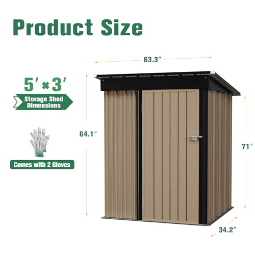 5 x 3 FT Waterproof Metal Garden Storage Shed B803194