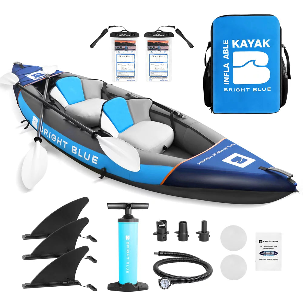 11ft 2 Person Inflatable Fishing Kayak Set with 2 Paddles Blue L834172