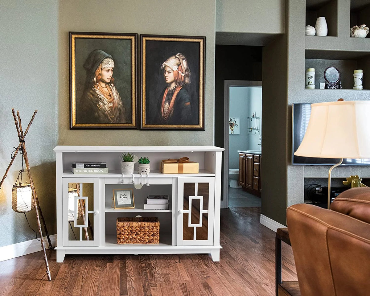 White TV Stand with Mirror Doors S2281