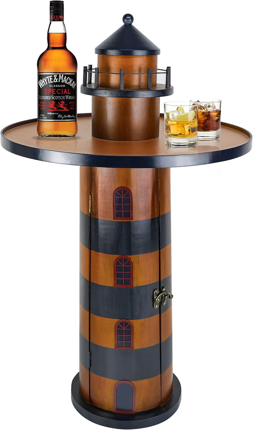 Wooden Lighthouse Beach Round Bar Table with Storage I577721
