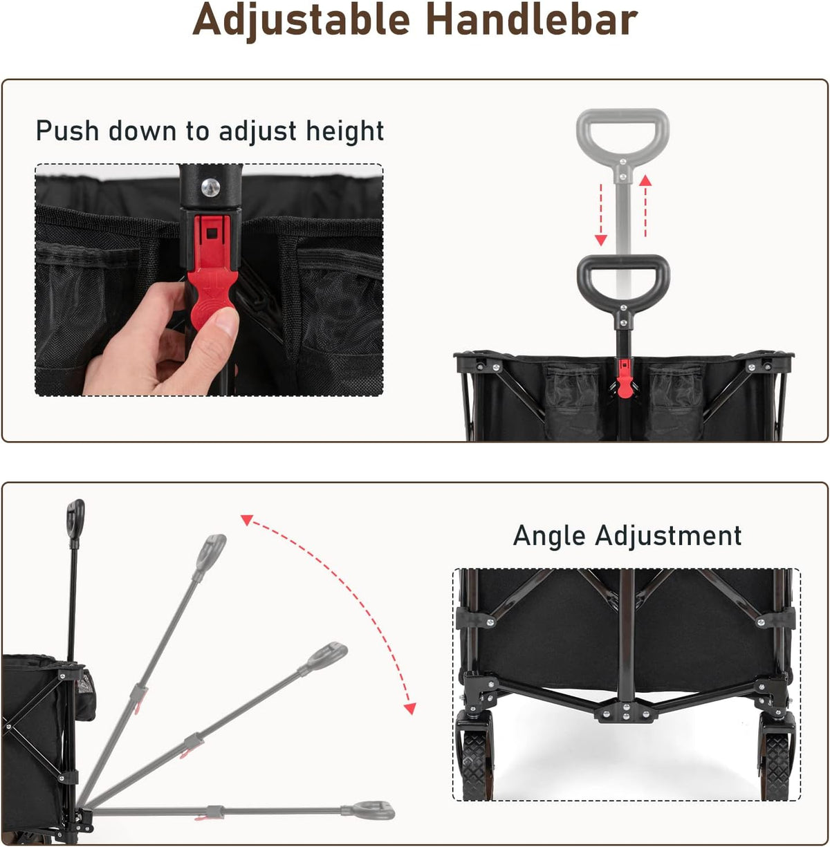 Heavy Duty Collapsible Folding Wagon Utility Cart with Universal Wheels & Adjustable Handle T130424