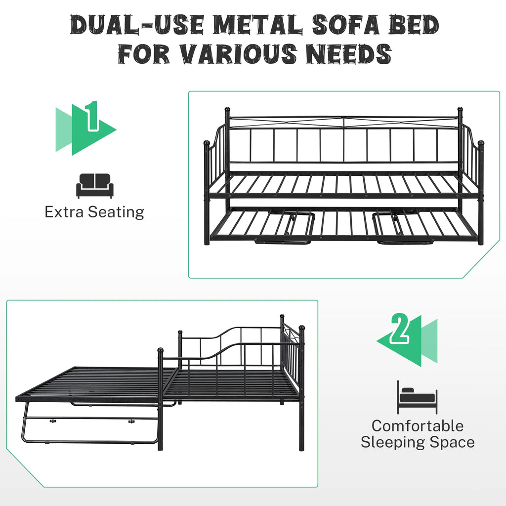 Black Twin Size Metal Daybed with Trundle G50990