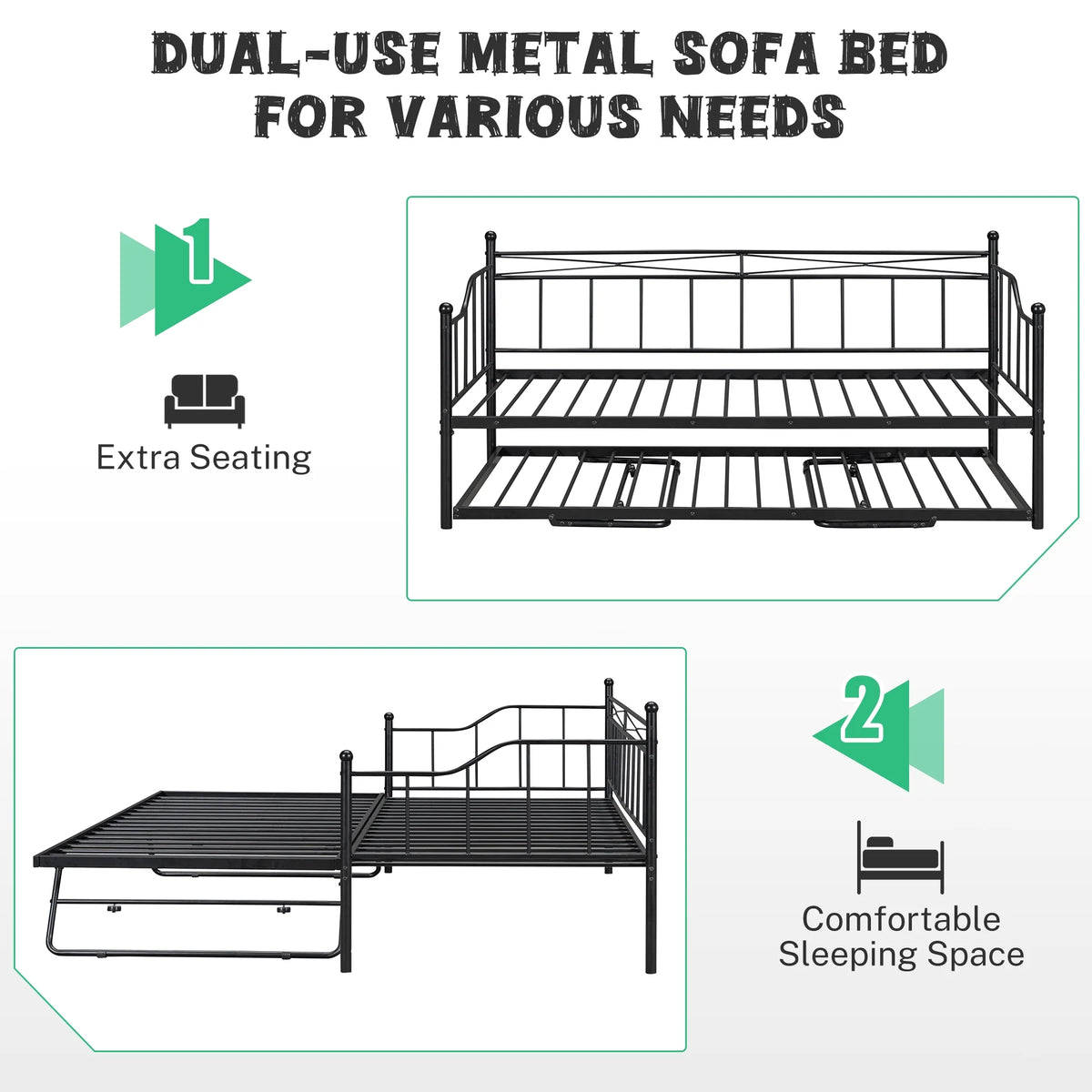 Black Twin Size Metal Daybed with Trundle G50990