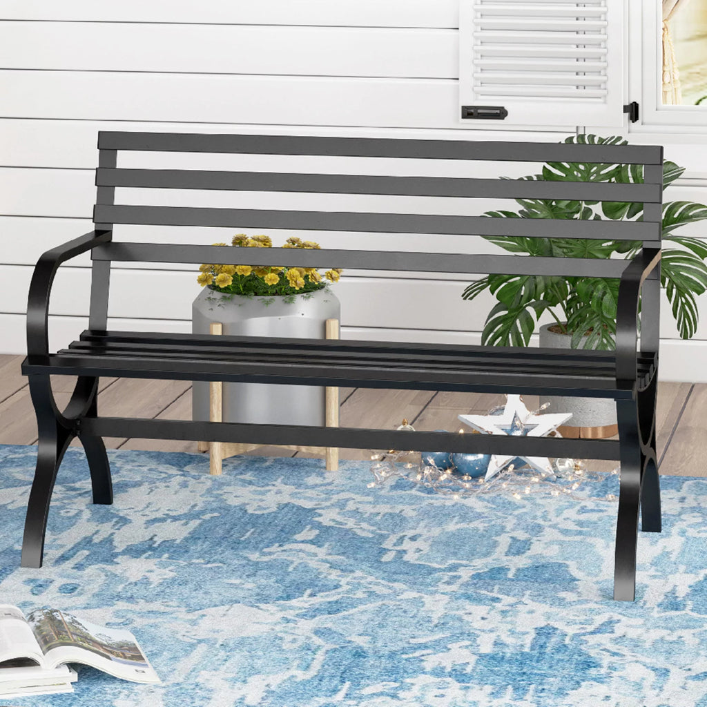 48.8" Metal Outdoor Garden Bench in Black A1568