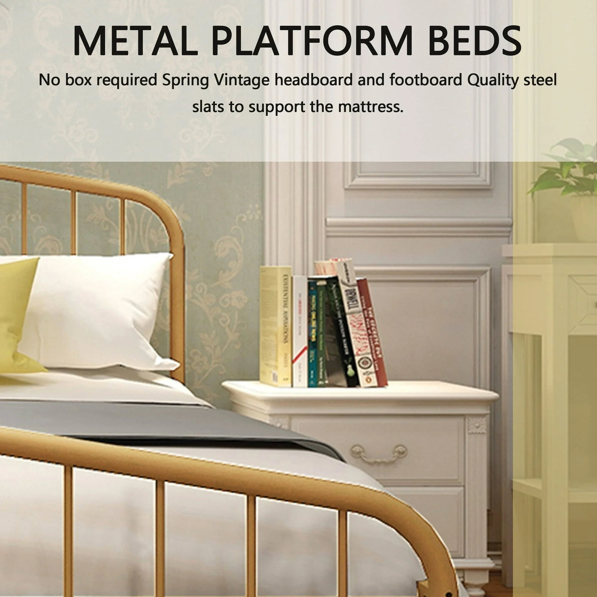 Platform Metal Bed Frame with Headboard Full B55345
