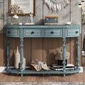 Curved Console Table with 4 Drawers Solid Wood Frame Black U9151