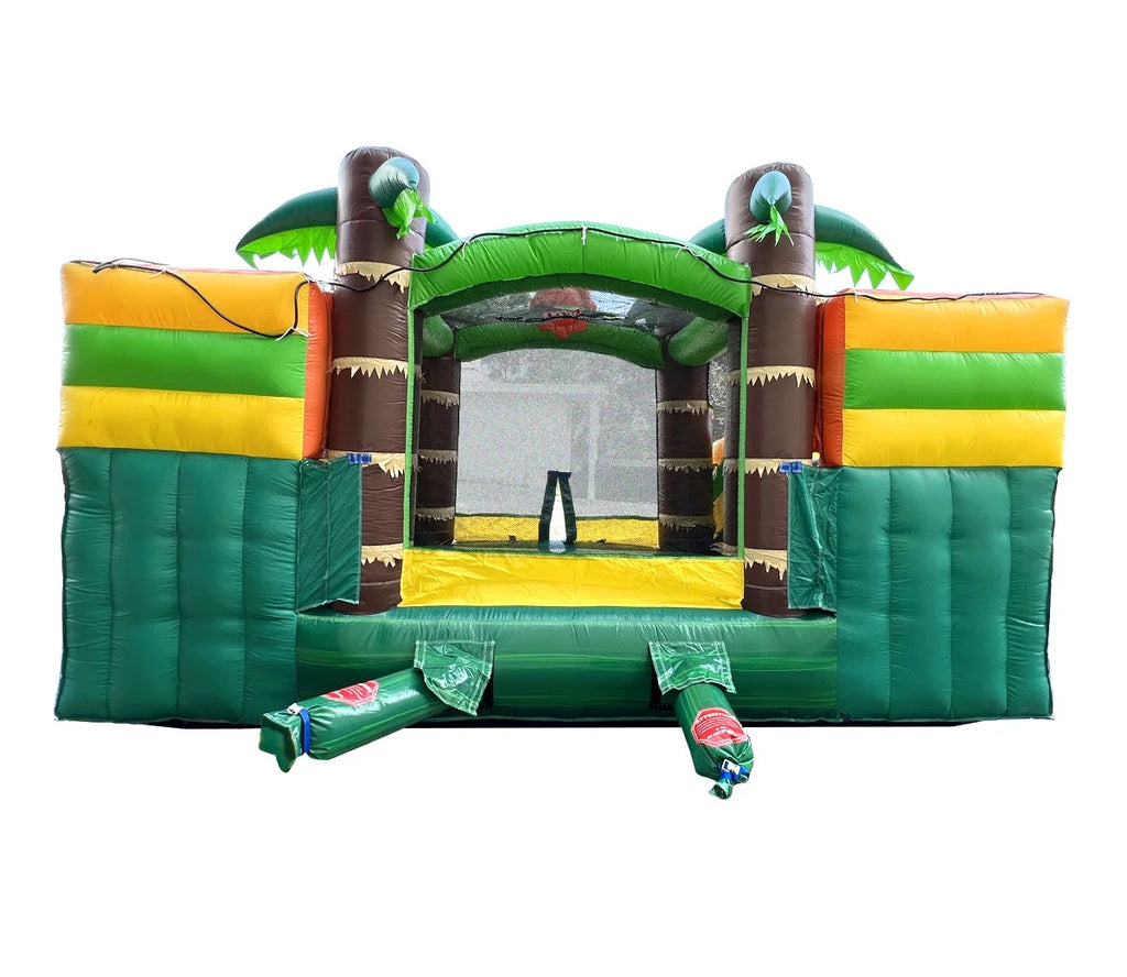 Pink Tropical Rainbow Double Water Slide Bounce House Combo U986919