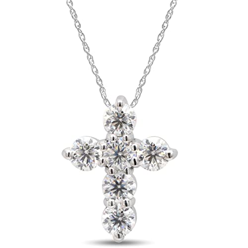 1/2 Carat Round Cut Lab Created Moissanite Diamond Cross Pendant Necklace In 14K Gold Over Sterling Silver With 18" Chain S540290