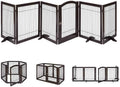 6 Panels Extra Wide Freestanding Walk Through Dog Gate with 4 Support Feet W936875