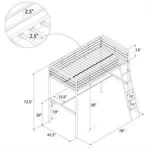 Twin Size Metal Loft Bed with Desk W233724