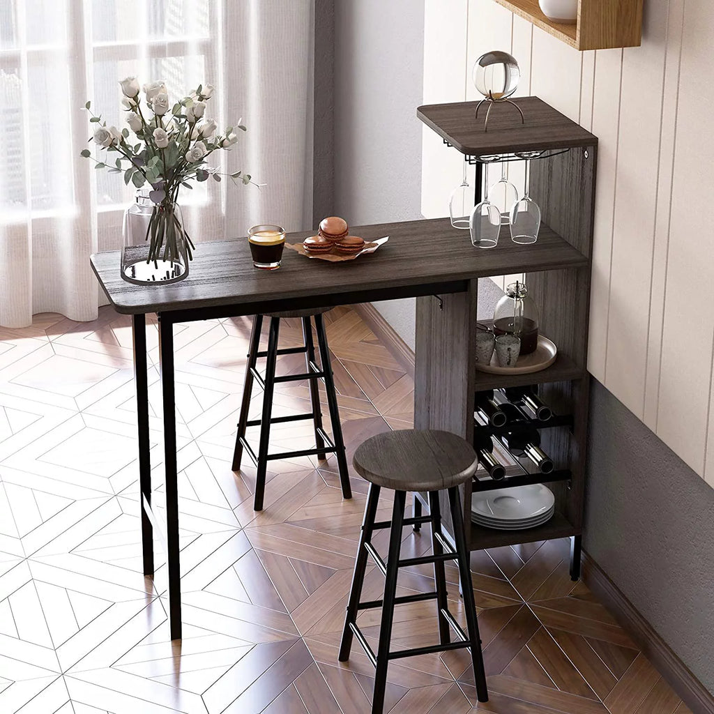 Bar Table and Chairs Set for 2, 3-Piece Counter Height Dining Table Set with Shelves L78811