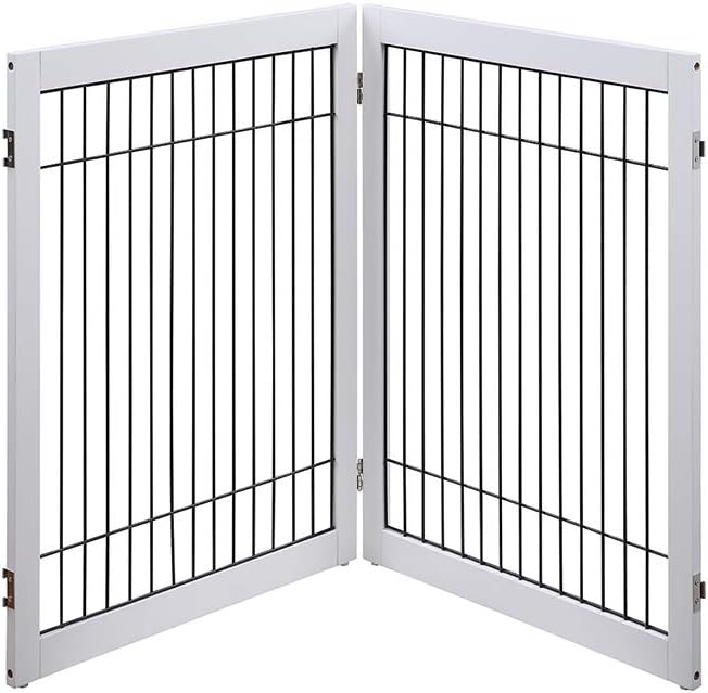 6 Panels Extra Wide Freestanding Walk Through Dog Gate with 4 Support Feet W936875