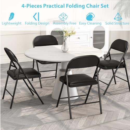 4 Pack Folding Chairs with Padded Cushion & Back (Black) S9965