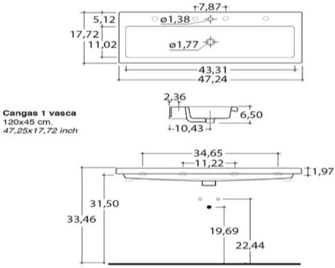 White Rectangular Ceramic Wall Mounted Sink N5955