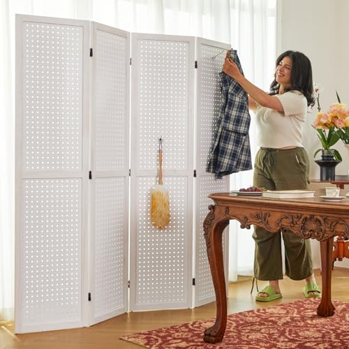 Freestanding Folding 4-Panel Pegboard Privacy Screen R64552