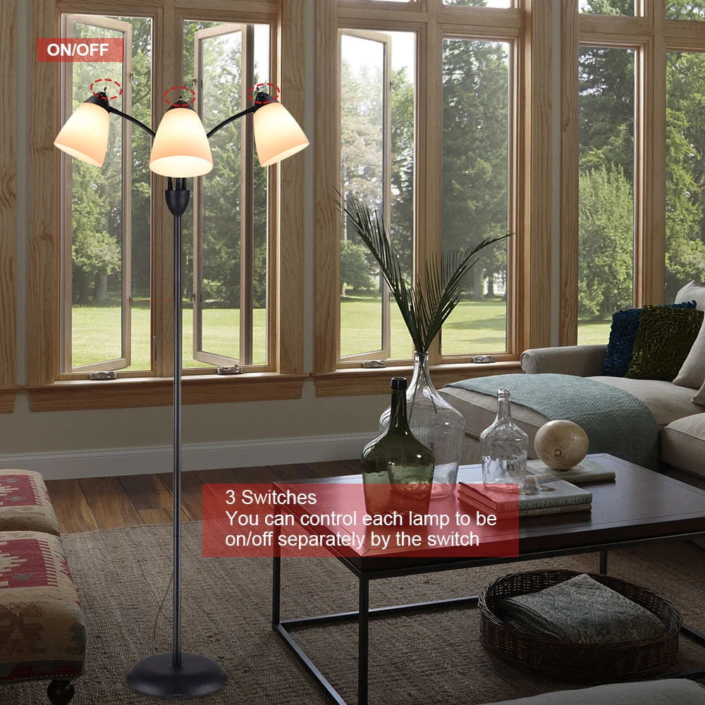 Black Tree Floor Lamp with 3 Adjustable Rotating Lights T113