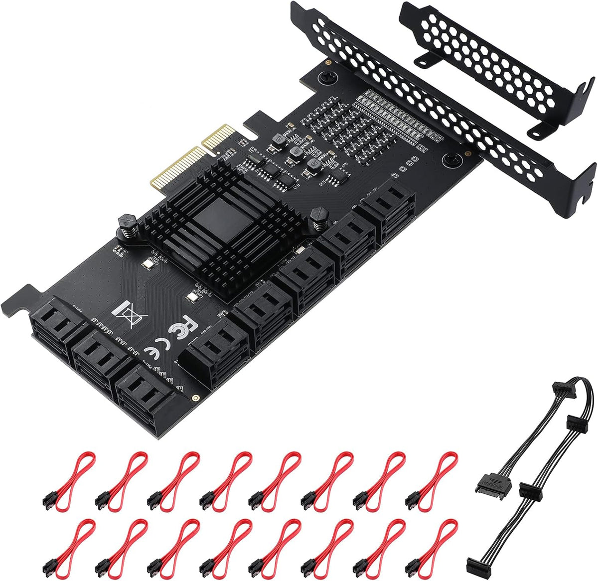 PCIe SATA Card 8 Port with 8 SATA Cables and Low Profile Bracket, Pack of 2 A2565