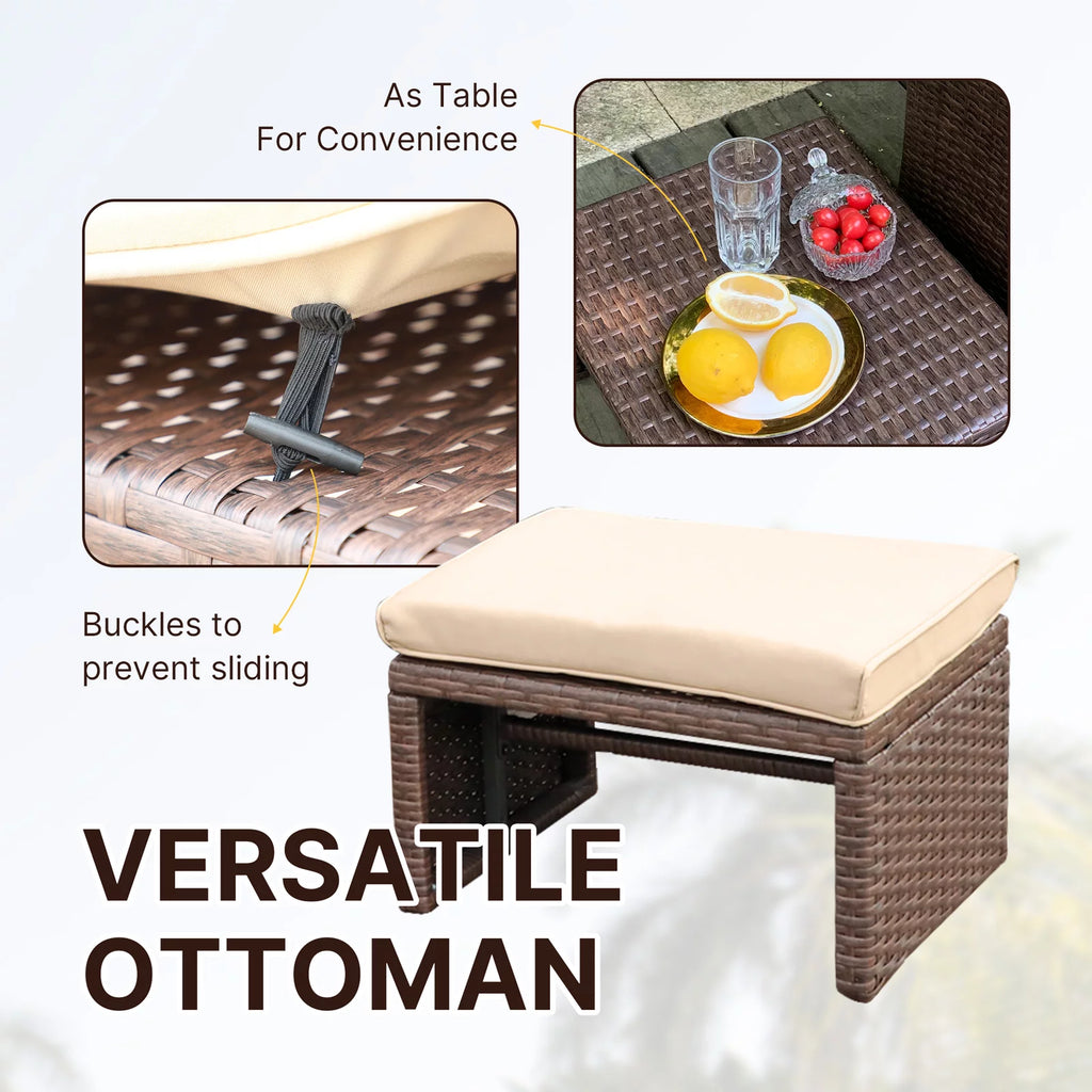 3 Piece Brown Rattan Outdoor Loveseat with Ottoman and Side Table N8413