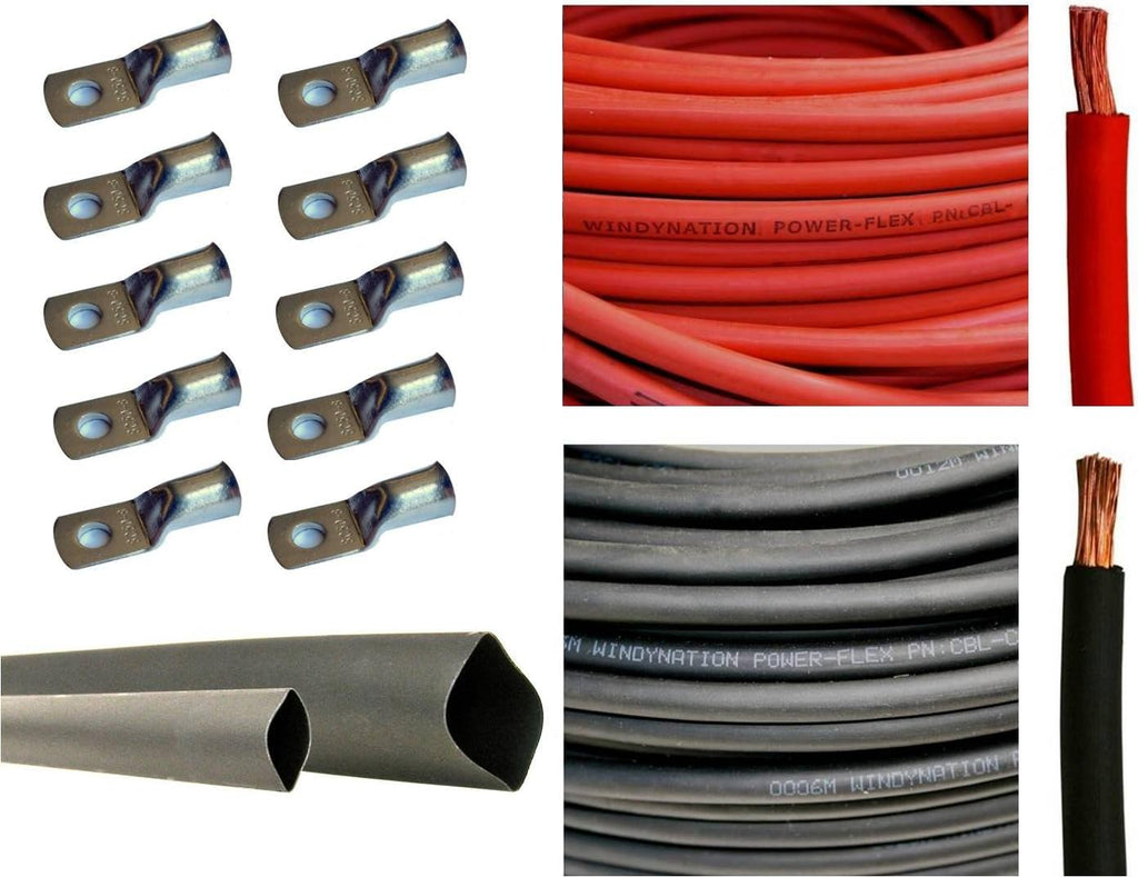 4 AWG 20 Feet Red Pure Copper Flexible Cable with Copper Cable Lug Terminal Connectors and Heat Shrink Tubing G1146