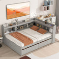 Full Size Wood L-Shape Daybed with Bookcase Headboard and Drawers A803