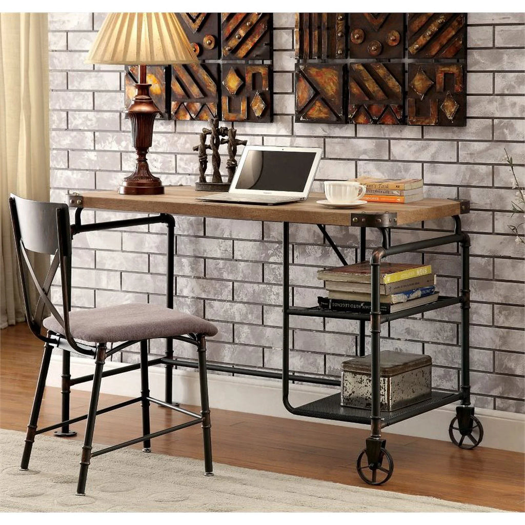Metal Writing Desk with Casters in Antique Black A337