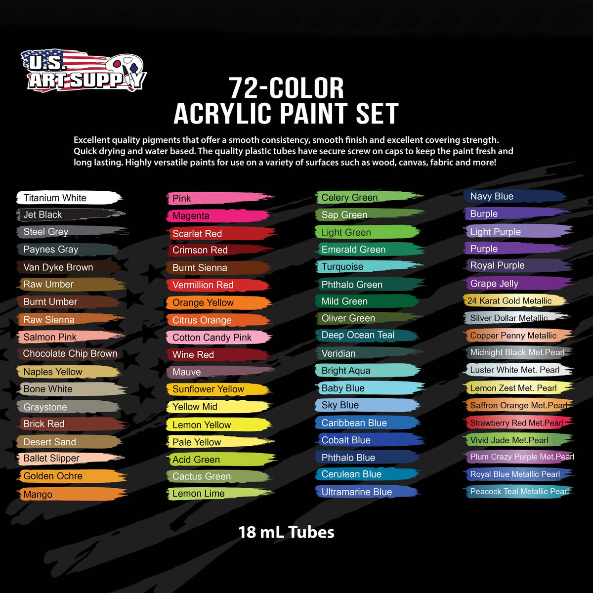72 Color Set of Acrylic Paint in 18ml Tubes E345796