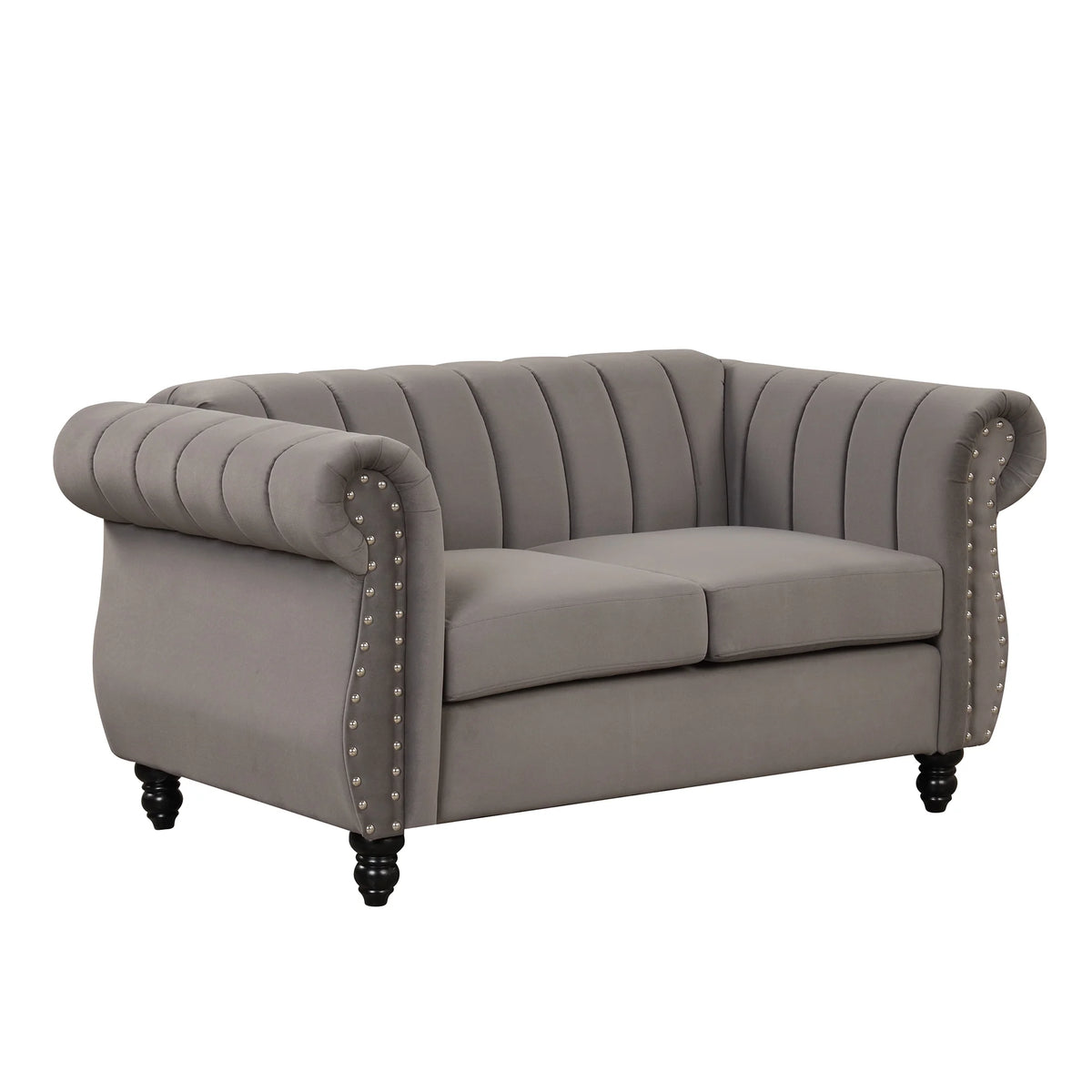Gray Buttoned Tufted Sofa with Solid Wood Legs E262