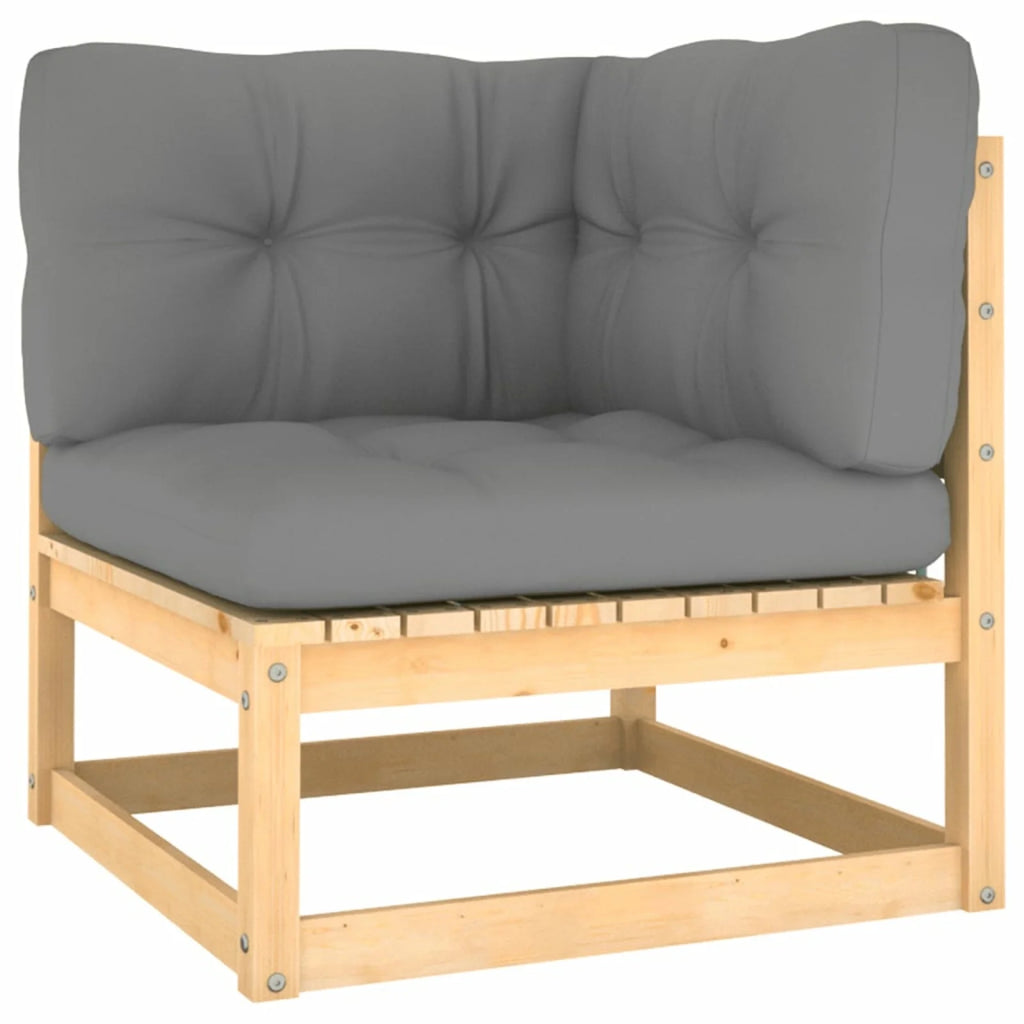 6 Piece Gray Cushioned Pinewood Patio Lounge Set U703606