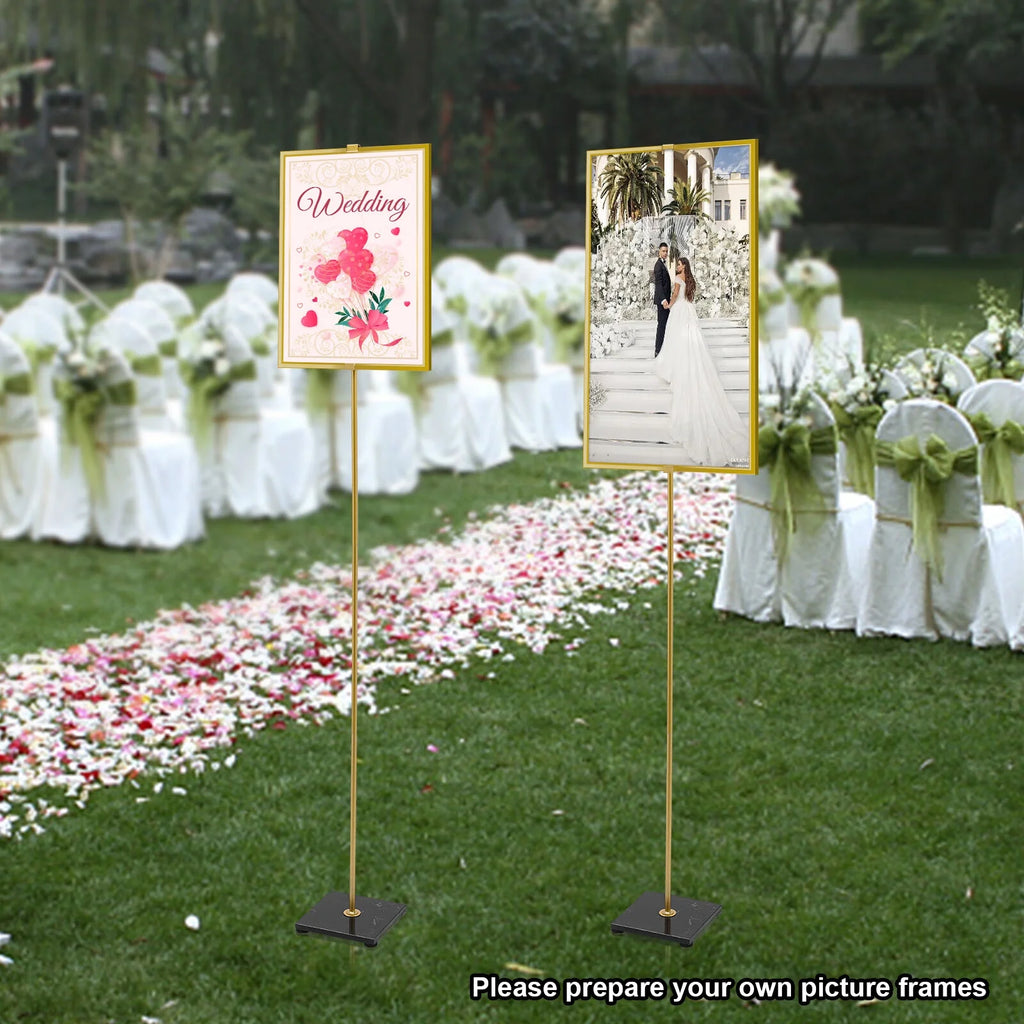 63" Tall Metal Easel 2Pcs Floor Wedding Gold Easel Stand with Marble Base T120