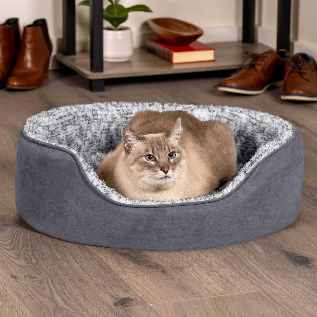 Two-Tone Fur & Suede Oval Dog Bed J260